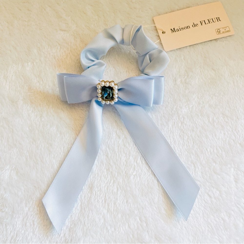 New Lolita Maison de Fleur satin ribbon shinny Bijou hair scrunchies - blue
